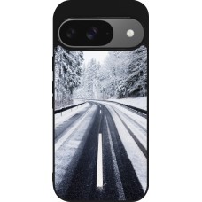 Coque Google Pixel 9 / Pixel 9 Pro - Silicone rigide noir Winter 22 Snowy Road