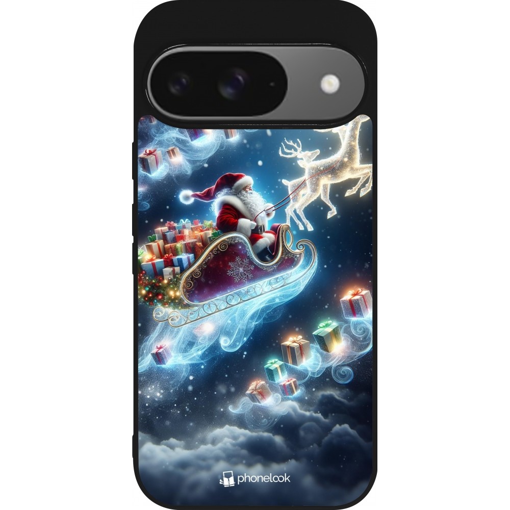 Coque Google Pixel 9 / Pixel 9 Pro - Silicone rigide noir Noël 2023 Père Noël enchanté