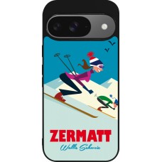 Coque Google Pixel 9 / Pixel 9 Pro - Silicone rigide noir Zermatt Ski Downhill