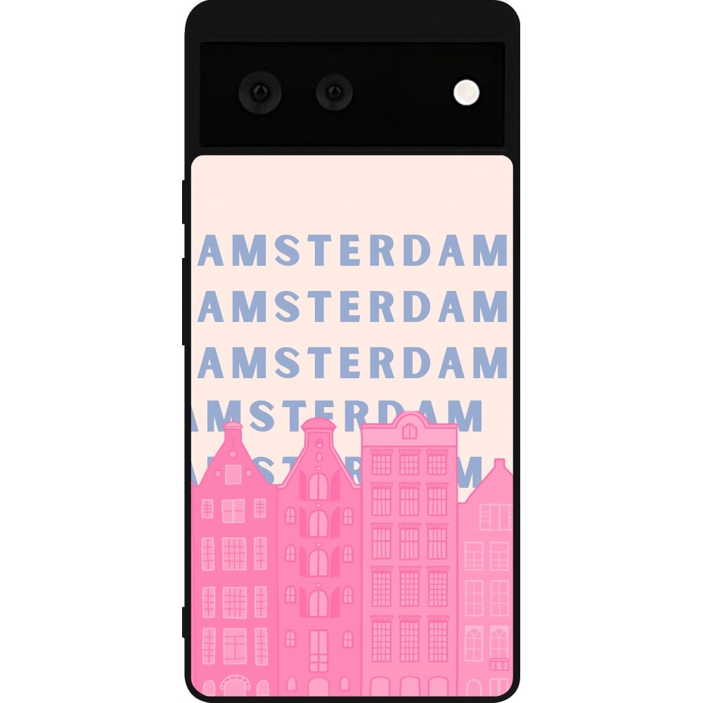 Coque Google Pixel 6 - Silicone rigide noir Amsterdam Pink Print