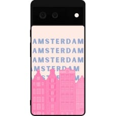 Coque Google Pixel 6 - Silicone rigide noir Amsterdam Pink Print