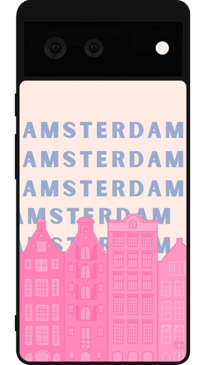 Coque Google Pixel 6 - Silicone rigide noir Amsterdam Pink Print