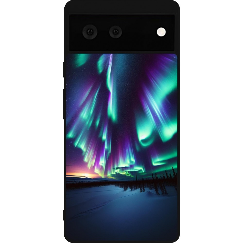 Coque Google Pixel 6 - Silicone rigide noir Aurore Boréale Étincelante