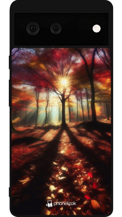 Coque Google Pixel 6 - Silicone rigide noir Automne doré glare