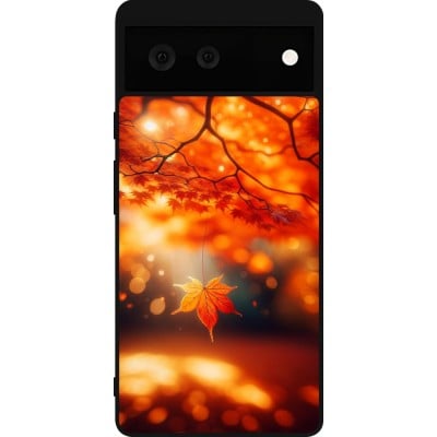 Coque Google Pixel 6 - Silicone rigide noir Automne Magique Orange