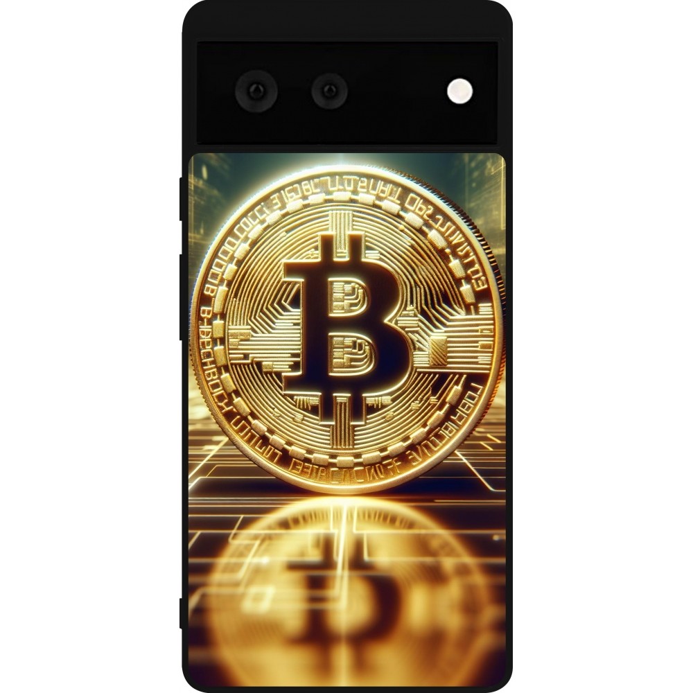 Coque Google Pixel 6 - Silicone rigide noir Bitcoin Standing