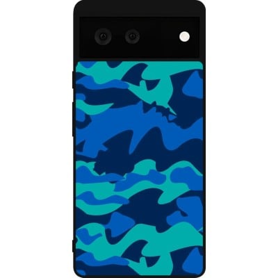 Coque Google Pixel 6 - Silicone rigide noir Camo Blue