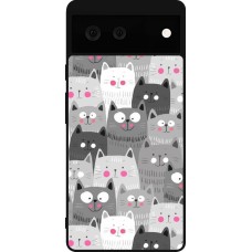 Coque Google Pixel 6 - Silicone rigide noir Chats gris troupeau