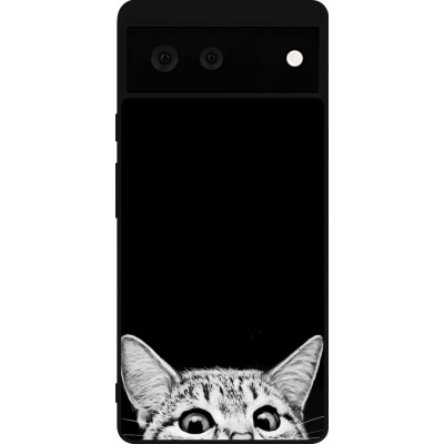 Coque Google Pixel 6 - Silicone rigide noir Cat Looking Up Black