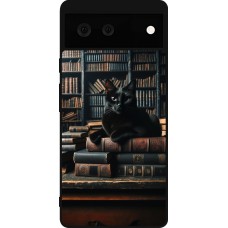 Coque Google Pixel 6 - Silicone rigide noir Chat livres sombres