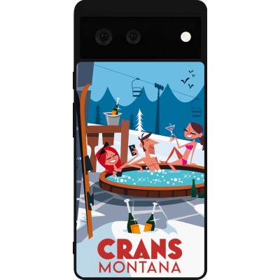 Coque Google Pixel 6 - Silicone rigide noir Crans-Montana Mountain Jacuzzi