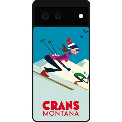 Coque Google Pixel 6 - Silicone rigide noir Crans-Montana Ski Downhill