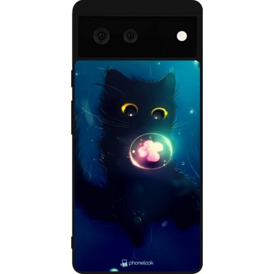 Coque Google Pixel 6 - Silicone rigide noir Cute Cat Bubble