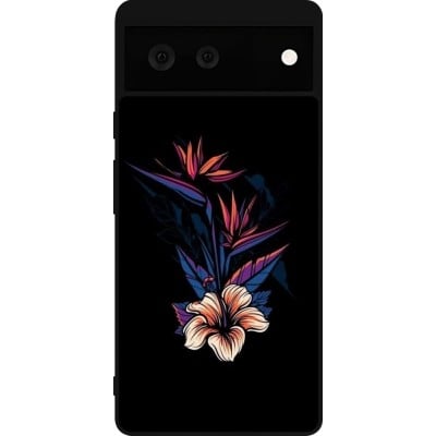 Coque Google Pixel 6 - Silicone rigide noir Dark Flowers