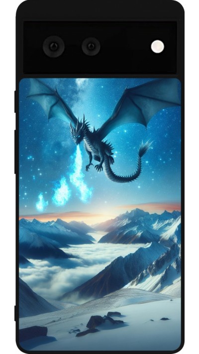 Coque Google Pixel 6 - Silicone rigide noir Dragon nocturne montagne