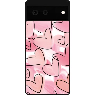 Coque Google Pixel 6 - Silicone rigide noir Easter 2023 pink hearts