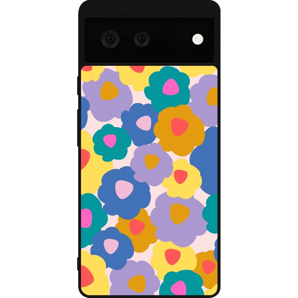 Google Pixel 6 Case Hülle - Silikon schwarz Easter 2024 flower power