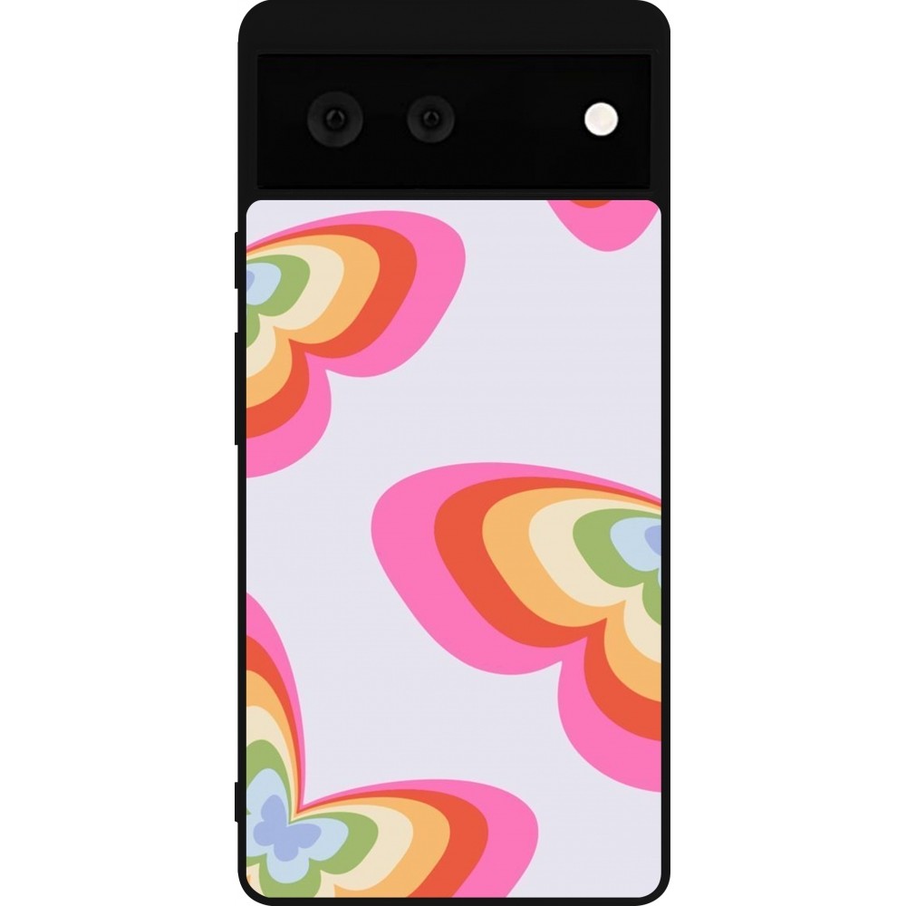 Coque Google Pixel 6 - Silicone rigide noir Easter 2024 rainbow butterflies