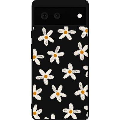 Coque Google Pixel 6 - Silicone rigide noir Easter 2024 white on black flower