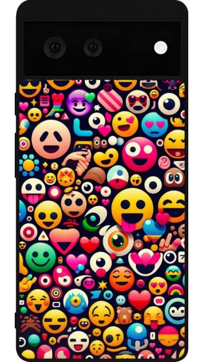 Coque Google Pixel 6 - Silicone rigide noir Emoji Mix Color