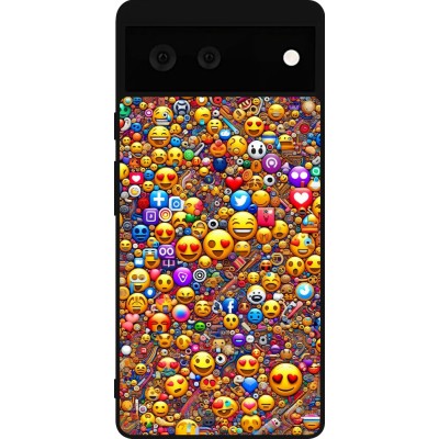 Coque Google Pixel 6 - Silicone rigide noir Emoji mixed