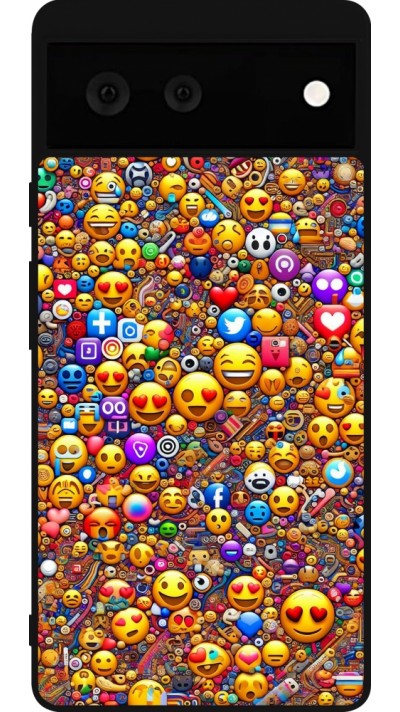 Coque Google Pixel 6 - Silicone rigide noir Emoji mixed