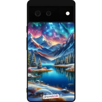 Coque Google Pixel 6 - Silicone rigide noir Fantasy Mountain Lake Sky Stars