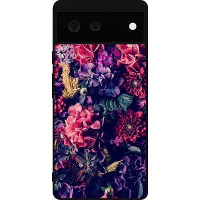 Coque Google Pixel 6 - Silicone rigide noir Flowers Dark