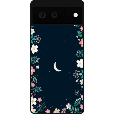 Coque Google Pixel 6 - Silicone rigide noir Flowers space