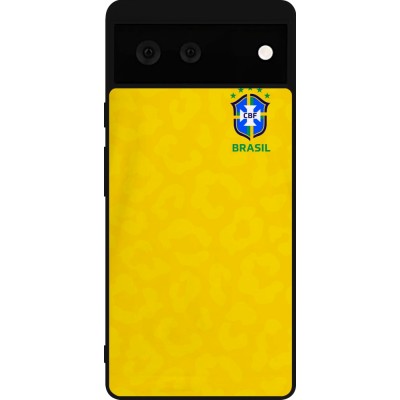 Coque Google Pixel 6 - Silicone rigide noir Maillot de football Brésil 2022 personnalisable