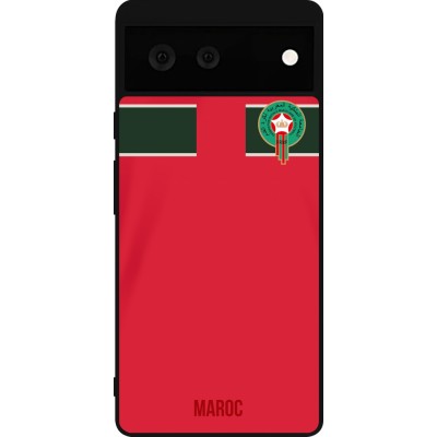 Coque Google Pixel 6 - Silicone rigide noir Maillot de football Maroc 2022 personnalisable