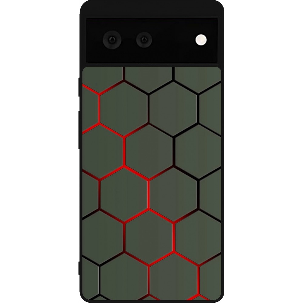 Coque Google Pixel 6 - Silicone rigide noir Geometric Line red