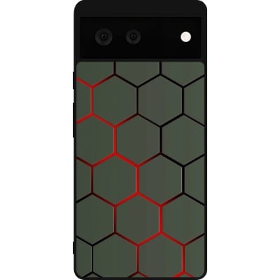 Coque Google Pixel 6 - Silicone rigide noir Geometric Line red