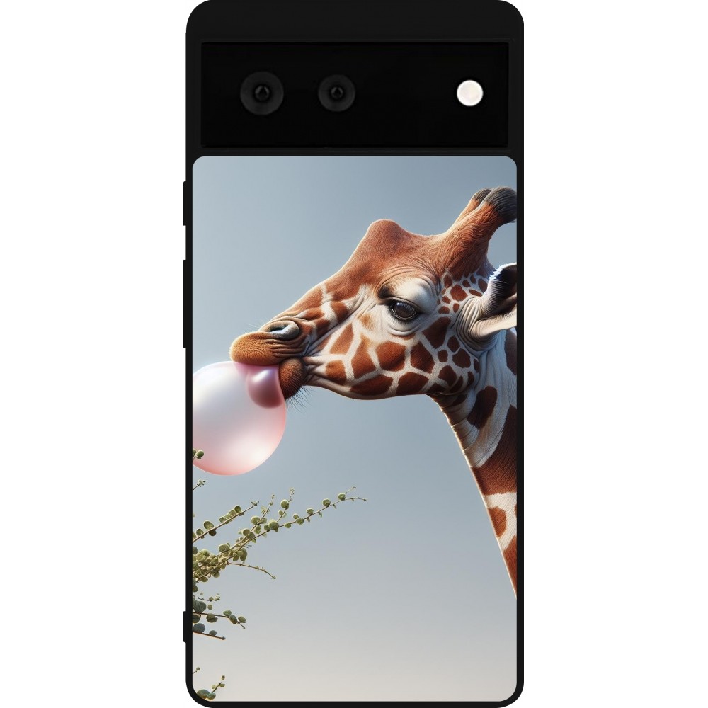 Coque Google Pixel 6 - Silicone rigide noir Girafe à bulle