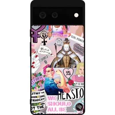 Coque Google Pixel 6 - Silicone rigide noir Girl Power Collage