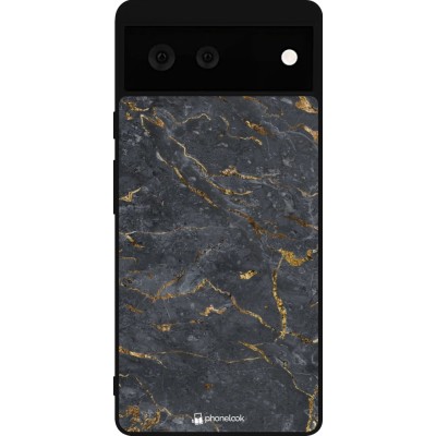 Coque Google Pixel 6 - Silicone rigide noir Grey Gold Marble