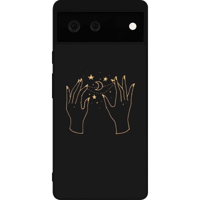 Coque Google Pixel 6 - Silicone rigide noir Grey magic hands