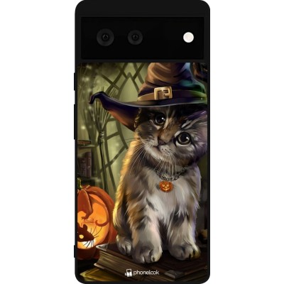 Coque Google Pixel 6 - Silicone rigide noir Halloween 21 Witch cat