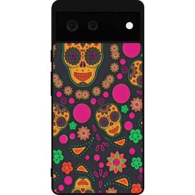 Coque Google Pixel 6 - Silicone rigide noir Halloween 22 colorful mexican skulls