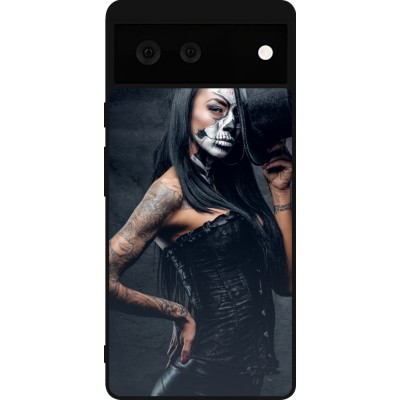 Coque Google Pixel 6 - Silicone rigide noir Halloween 22 Tattooed Girl