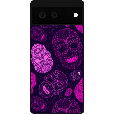 Coque Google Pixel 6 - Silicone rigide noir Halloween 2023 pink skulls