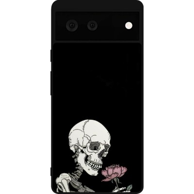 Coque Google Pixel 6 - Silicone rigide noir Halloween 2023 rose and skeleton