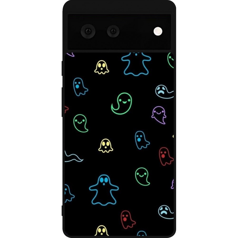 Coque Google Pixel 6 - Silicone rigide noir Halloween 2024 colorful ghosts