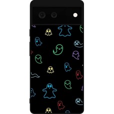 Coque Google Pixel 6 - Silicone rigide noir Halloween 2024 colorful ghosts