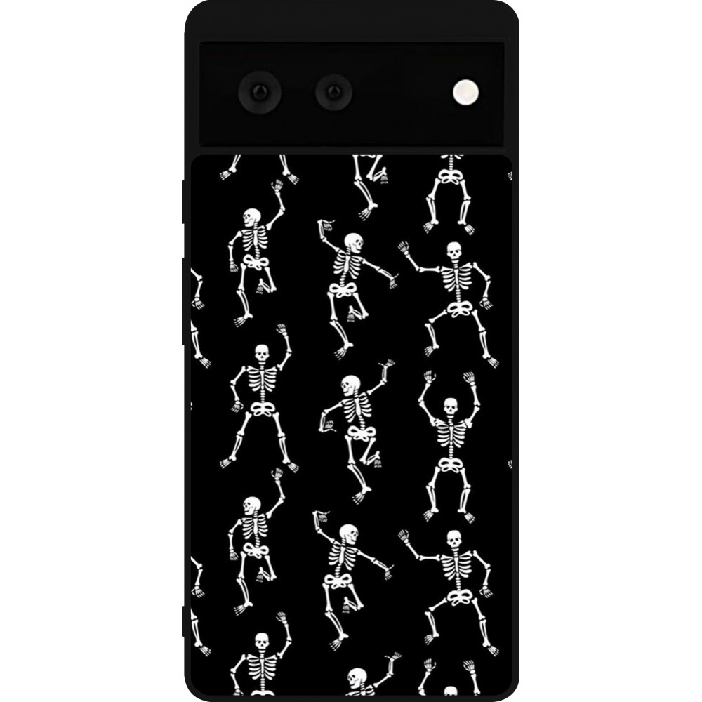 Google Pixel 6 Case Hülle - Silikon schwarz Halloween 2024 dancing skeleton