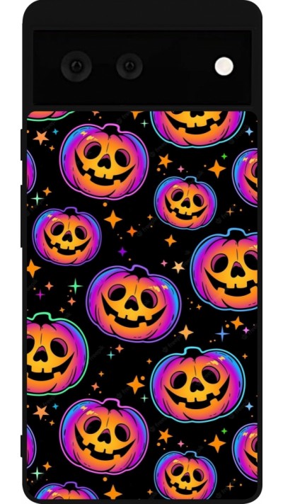 Coque Google Pixel 6 - Silicone rigide noir Halloween 2024 rainbow pumpkins