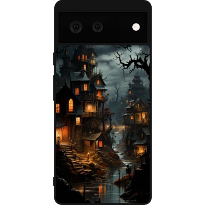 Coque Google Pixel 6 - Silicone rigide noir Halloween 2024 scary town