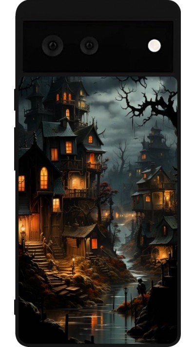 Coque Google Pixel 6 - Silicone rigide noir Halloween 2024 scary town