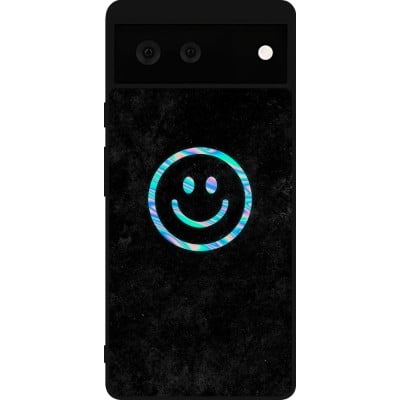 Coque Google Pixel 6 - Silicone rigide noir Happy smiely irisé