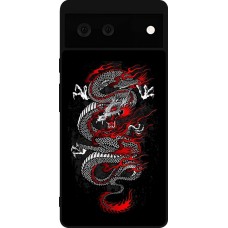 Coque Google Pixel 6 - Silicone rigide noir Japanese style Dragon Tattoo Red Black